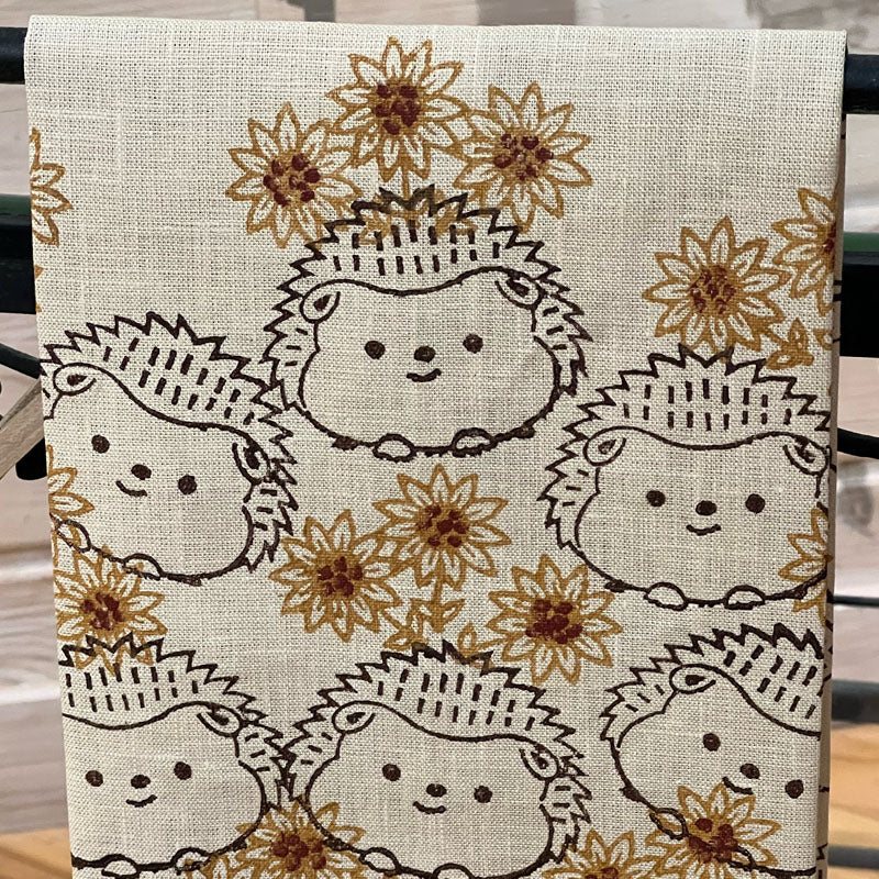 August 2024 Tea Towel - Hedgehogs and Sunflowers